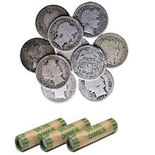 90% Silver Barber Dimes ($1 FV, Circulated)