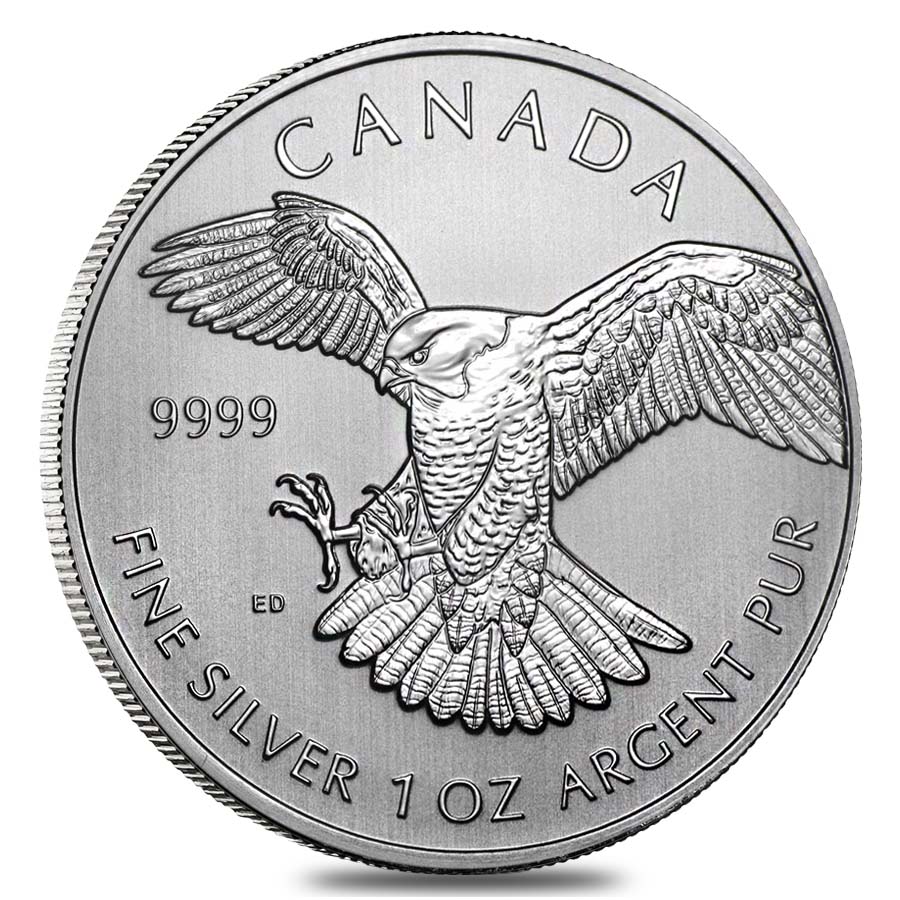 2014 1 oz Silver Canadian Peregrine Falcon - Birds of Prey Series BU