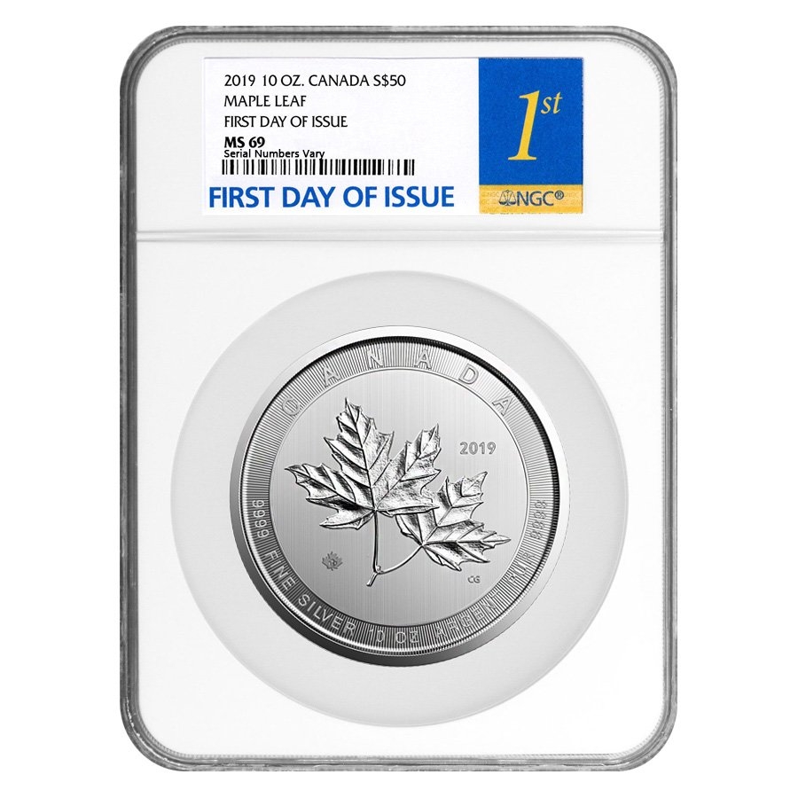 2019 10 oz Canadian Magnificent Silver Maple Leaf NGC MS 69 First Day of Issue