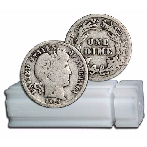 90% Silver Barber Dimes ($5 FV, Circulated)