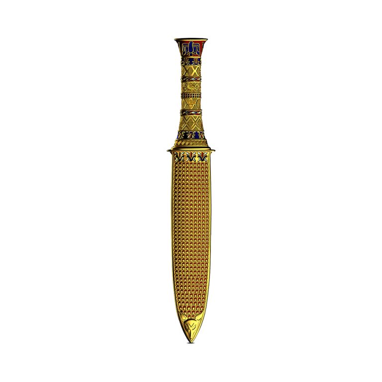 2025 2 oz Colorized Samoa Silver King Tutankhamun's Dagger Shaped Coin (Gilded)