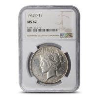 1934-D Peace Dollar Silver Coin NGC MS62