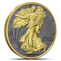2025 Colorized American Eagle Golden Ring 1 oz Silver Coin Ruthenium, Gilded, In Capsule