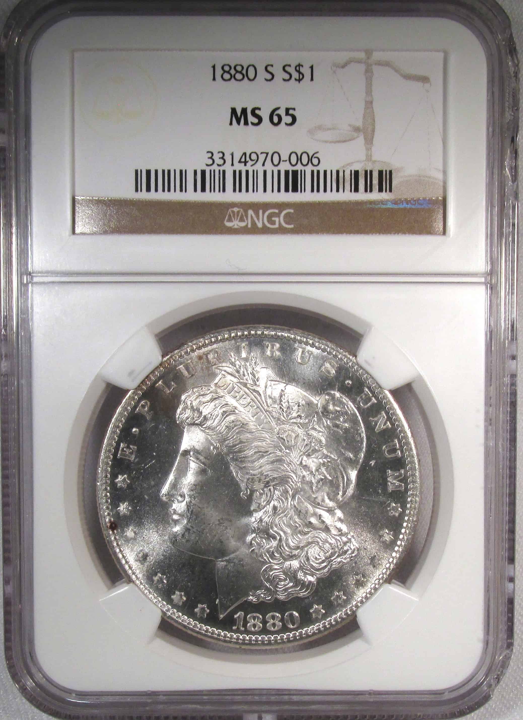 1880-S Silver Morgan Dollar NGC MS65 Coin AR199