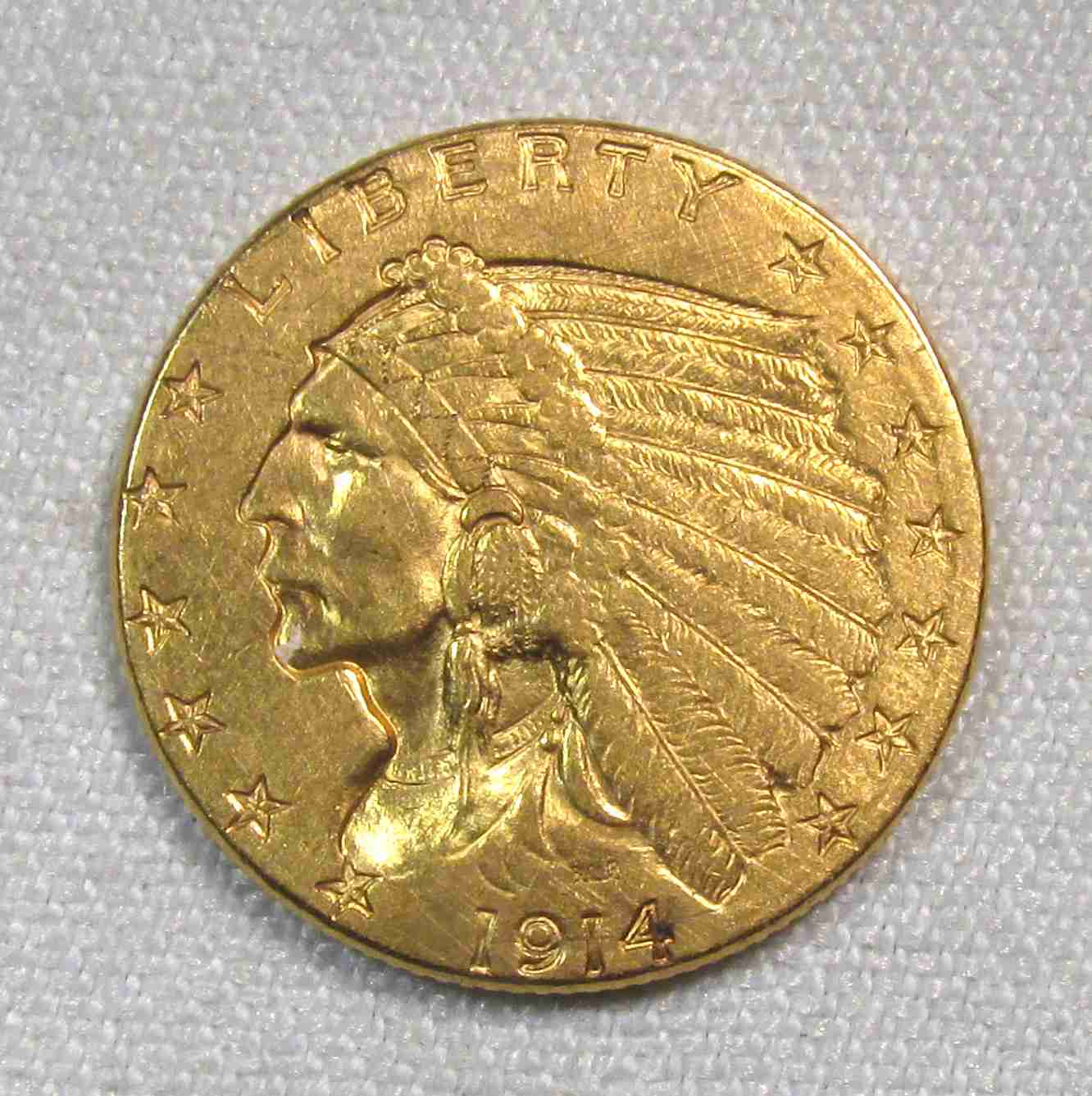 1914-D $2.50 Gold Indian Quarter Eagle CH AU Coin AT526