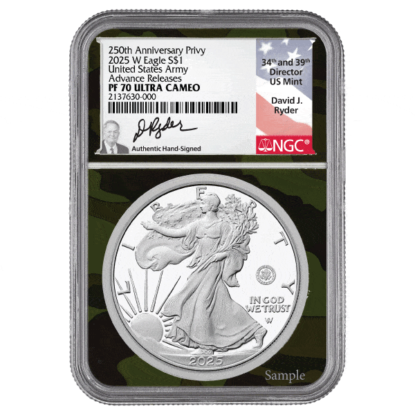 2025-W Proof Silver Eagle Army Privy NGC PF70UC Advanced Release David Ryder