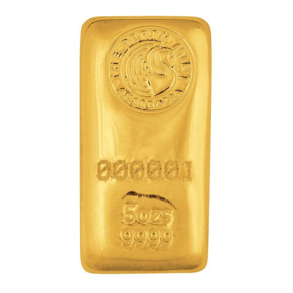 5 oz Perth Mint Gold Bar Cast – .9999 Fine Gold