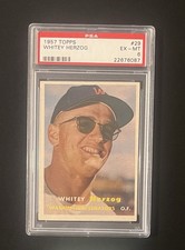 1957 Topps #29 Whitey Herzog RC PSA Graded 6 - EX-MT Vintage Baseball Card