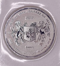 2017 Canada $50 1/2 oz Platinum War of 1812 .9995 Fine Coin - Sealed BU