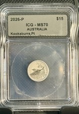 2026 $15 Australia Platinum Kookaburra 1/10 oz .9995 ~ ICG MS70