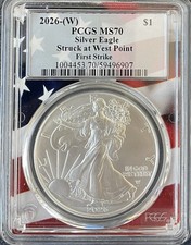 2026 (W) $1 American Silver Eagle PCGS MS70 FS Flag Frame
