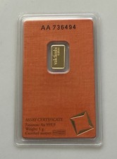 Valcambi Suisse 1 Gram 9999 Fine Gold Bar in Sealed Assay Certificate Card