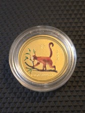 2004 $5 1/20 oz Gold Coin Colorized Australian Lunar Monkey .9999 BU in Capsule