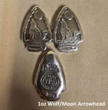 1 oz Wolf Moon Arrowhead 999+ Fine Silver Bullion Bar Yeager's Poured - YPS