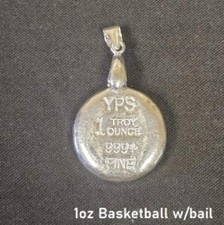 1 oz Basketball w/bail 999+ Fine Silver Bullion Bar Yeager's Poured Silver - YPS