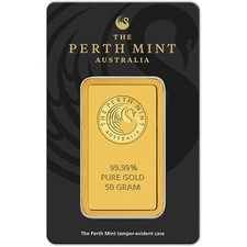 50 gram Gold Bar - Perth Mint - 99.99 Fine in Assay