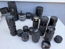 Lot Of 11 VTG Camera Lenses And Accessories With Cases, Rokunar, Vivitar, Canon