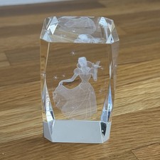 3D SNOW WHITE WITH BIRD  3 Inch GLASS PAPERWEIGHT Laser Etched 