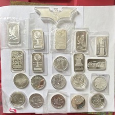 Engelhard Mixed Lot of 21 OZ .999 Fine Silver Bars & Rounds Batman Coca-Cola Mix