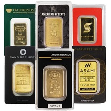 1 oz Gold Bar (Varied Condition, Any Mint, in Assay) Random Brand