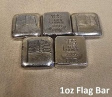1 oz Flag Bar 999+ Fine Silver Bullion Bar Yeager's Poured Silver - YPS