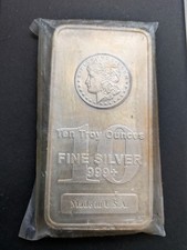 10 Troy Oz Silver Bar Highland Mint Morgan Dollar Design .999 Fine Authentic