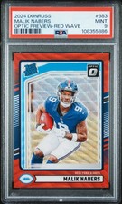 Malik Nabers (RC) 2024 Panini Donruss #383 Optic Preview Red Wave Prizm PSA 9
