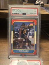 1986-87 Fleer Rookie Karl Malone #68 Utah Jazz Basketball (RC) PSA 7 New label 