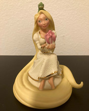 Disney Tangled Rapunzel Holding Pink Present Figurine w/ Pascal. 5” Tall. 