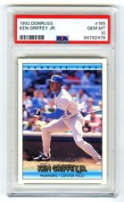 KEN GRIFFEY JR.~1992 DONRUSS PSA-10 GEM-MT GRADED MLB BASEBALL CARD#165~NEW CASE