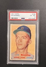 1957 Topps #338 Jim Bunning HOF RC PSA Graded 6 - EX-MT Vintage Baseball Card