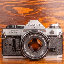 Canon AE-1 Program 35mm Film SLR Camera W 50mm 1.8 Lens Tested Working