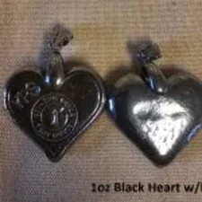 1 oz Black Heart w/bail 999+ Fine Silver Bullion Bar Yeager's Poured Silver YPS