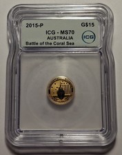2015-P AUSTRALIA 1/10 OZ .9999 GOLD $15 COIN ICG MS70 BATTLE OF THE CORAL SEA