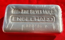 999+ Fine Silver 1 Kilo Cast Bar - Engelhard Revived w/Assay Certificate