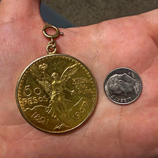 Round Coin Pendant Charm Gold Color Metal Spring Ring Closure Coins & Money