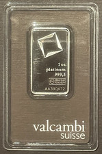 One Ounce VALCAMBI PLATINUM Bar 1 oz bullion Sealed Assay # AA390472 * 09177