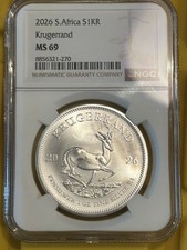 2026 South Africa Silver Krugerrand 1 oz NGC MS69 .999 Fine Silver