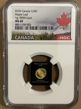 2026 Canada G50C Maple Leaf 1g .9999 Gold In Maplegram Assay NGC MS69
