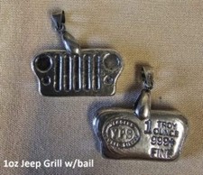 1 oz Jeep Grill w/bail 999+ Fine Silver Bullion Bar Yeager's Poured Silver - YPS