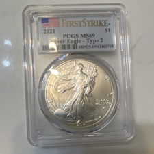 U.S. Mint 2021 American Silver Eagle Type 2 1 oz .999 PCGS MS69 First Strike