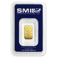 1 Gram Sunshine Mint .9999 Fine Gold Bar In Assay Mint Mark SI