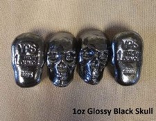 1 oz Black Skull 999+ Fine Silver Bullion Bar Yeager's Poured Silver - YPS