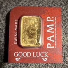 PAMP Suisse 1g .9999 Fine Gold Bar Good Luck Swiss Made Assay Card