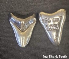 1 oz Shark Tooth 999+ Fine Silver Bullion Bar Yeager's Poured Silver - YPS