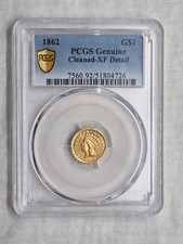US 1862 Gold Coin $1 Indian Princess Head, PCGS Genuine Cleaned-XF