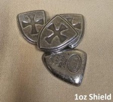 1 oz Templar Shield 999+ Fine Silver Bullion Bar Yeager's Poured Silver - YPS