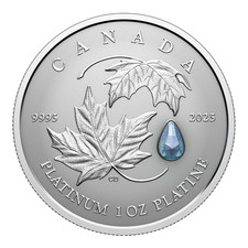 2025 Canada $300 Maple Leaf Forever - 1 oz Fine Platinum Coin with Aquamarine