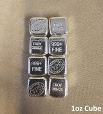 1 oz Cube 999+ Fine Silver Bullion Bar by Yeager's Poured Silver - YPS