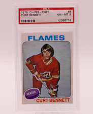 1975 O-Pee-Chee #8 Curt Bennett PSA 8 NM-MT Atlanta Flames Center Hockey Card